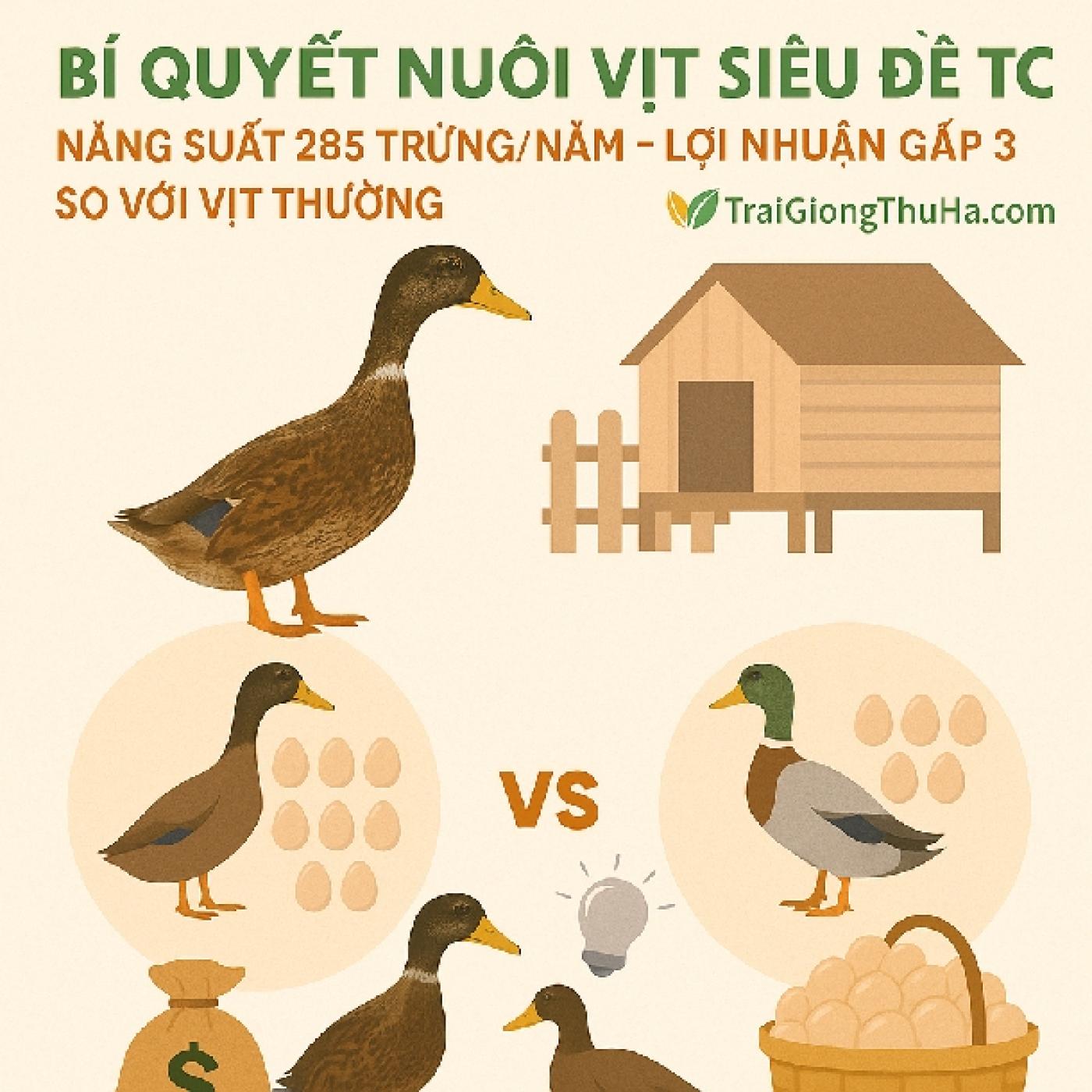Bí Quyết Nuôi Vịt Siêu Đẻ TC Năng Suất 285 Trứng/Năm – Lợi Nhuận Gấp 3 So Với Vịt Thường