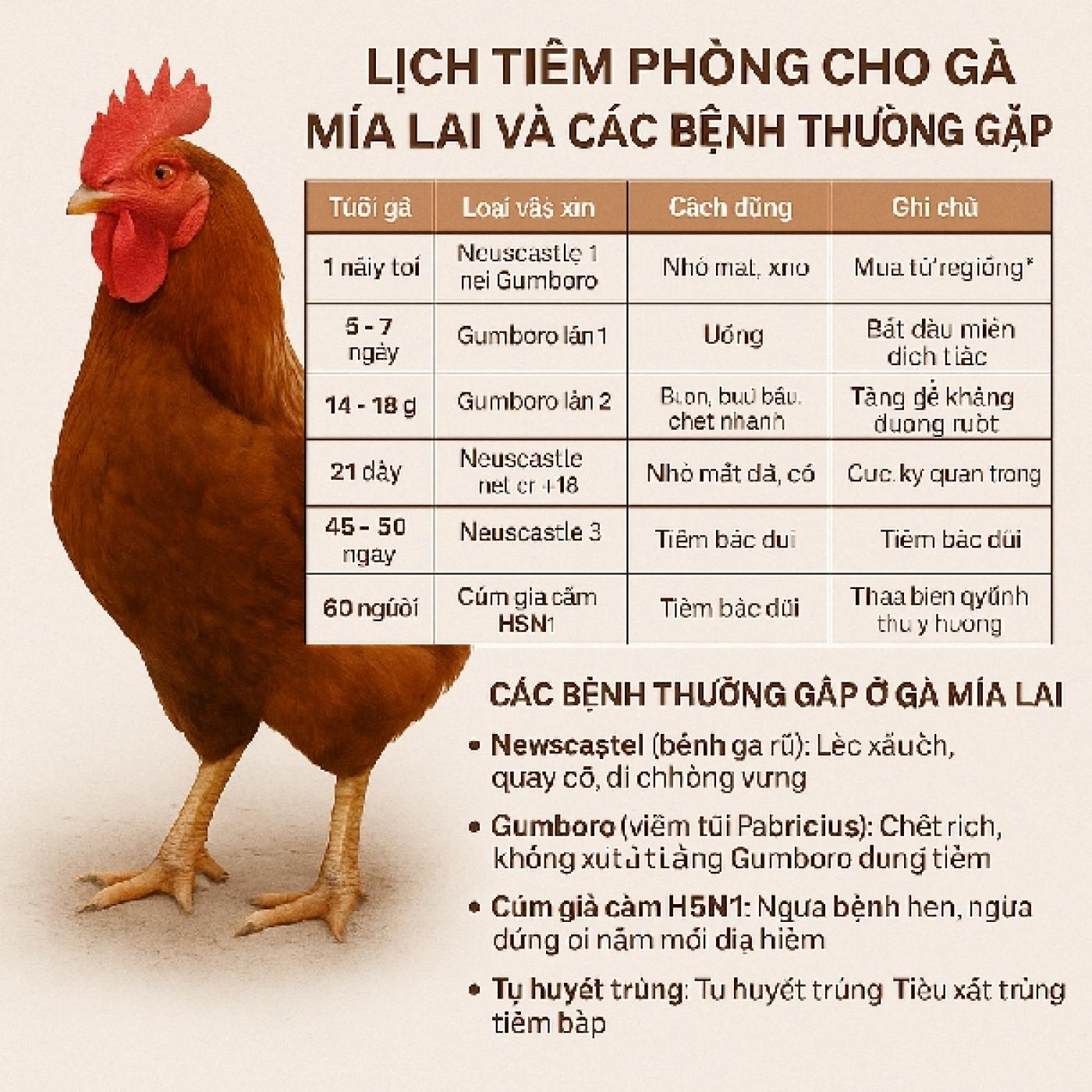 Lịch tiêm phòng cho gà mía lai và các bệnh thường gặp