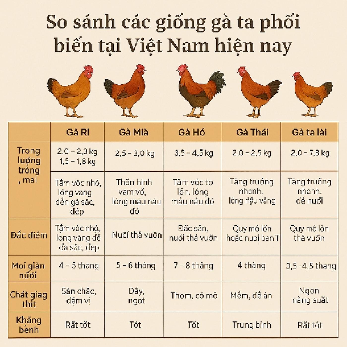 So sánh các giống gà ta ngon và phổ biến nhất Việt Nam hiện nay