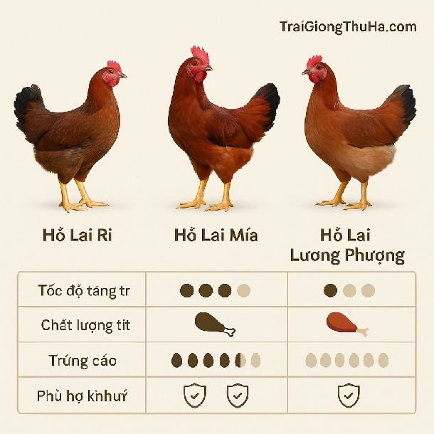 Cách Phân Biệt Các Dòng Gà Hồ Lai Phổ Biến: Lai Ri, Lai Mía, Lai Lương Phượng